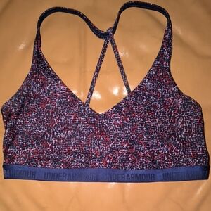 Under Armour Navy & Red Printed Strappy Sports Bra